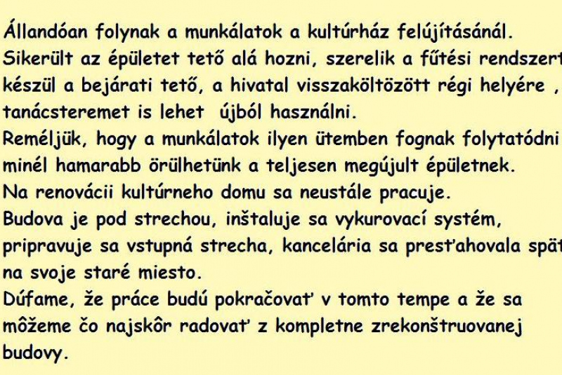 Képek a kultúrházról- Obnovenie KD